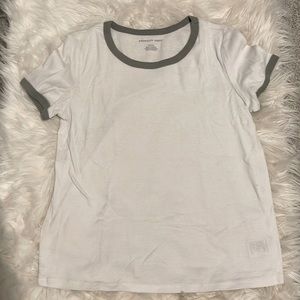 White and green t shirt slightly cropped